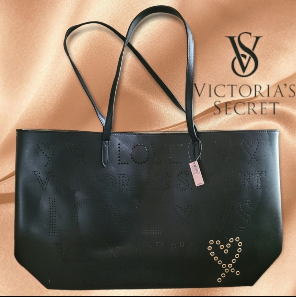 Victoria's Secret Laser Cut Black Logo Weekender Bag NWT